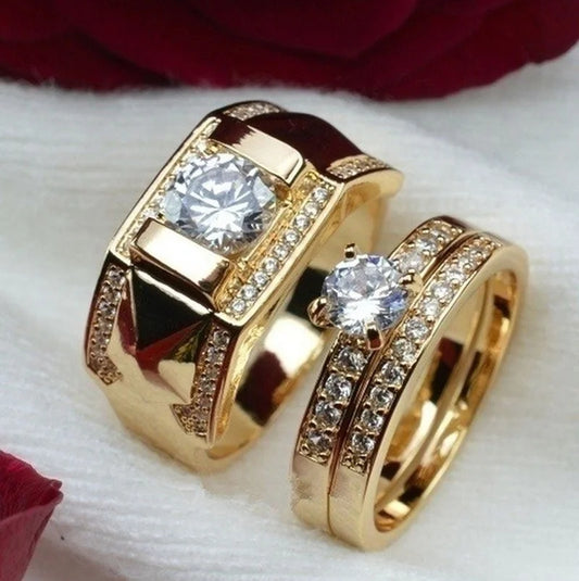 1pcs Luxury Women Ring Metal Carving Gold Color Inlaid Zircon Stones